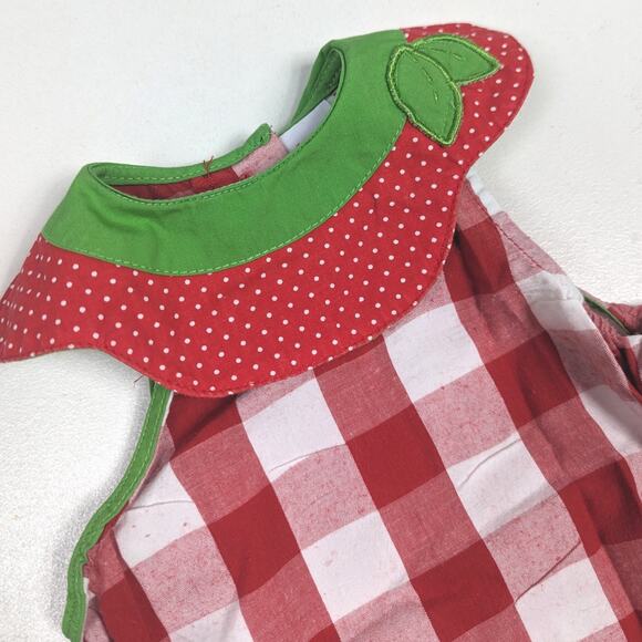 Vtg Okie Dokie Bubble Romper Sz 3-6m Watermelon Red Gingham Fruit Summer - Picture 2 of 7
